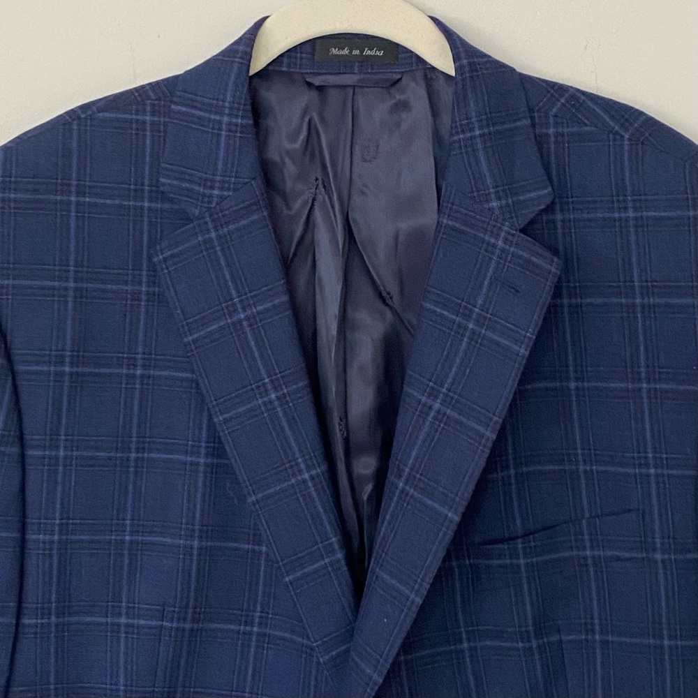 Ralph Lauren Men's Navy Windowpane Wool Blend Blazer Jacket 46R Business Casual - Picture 2 of 16